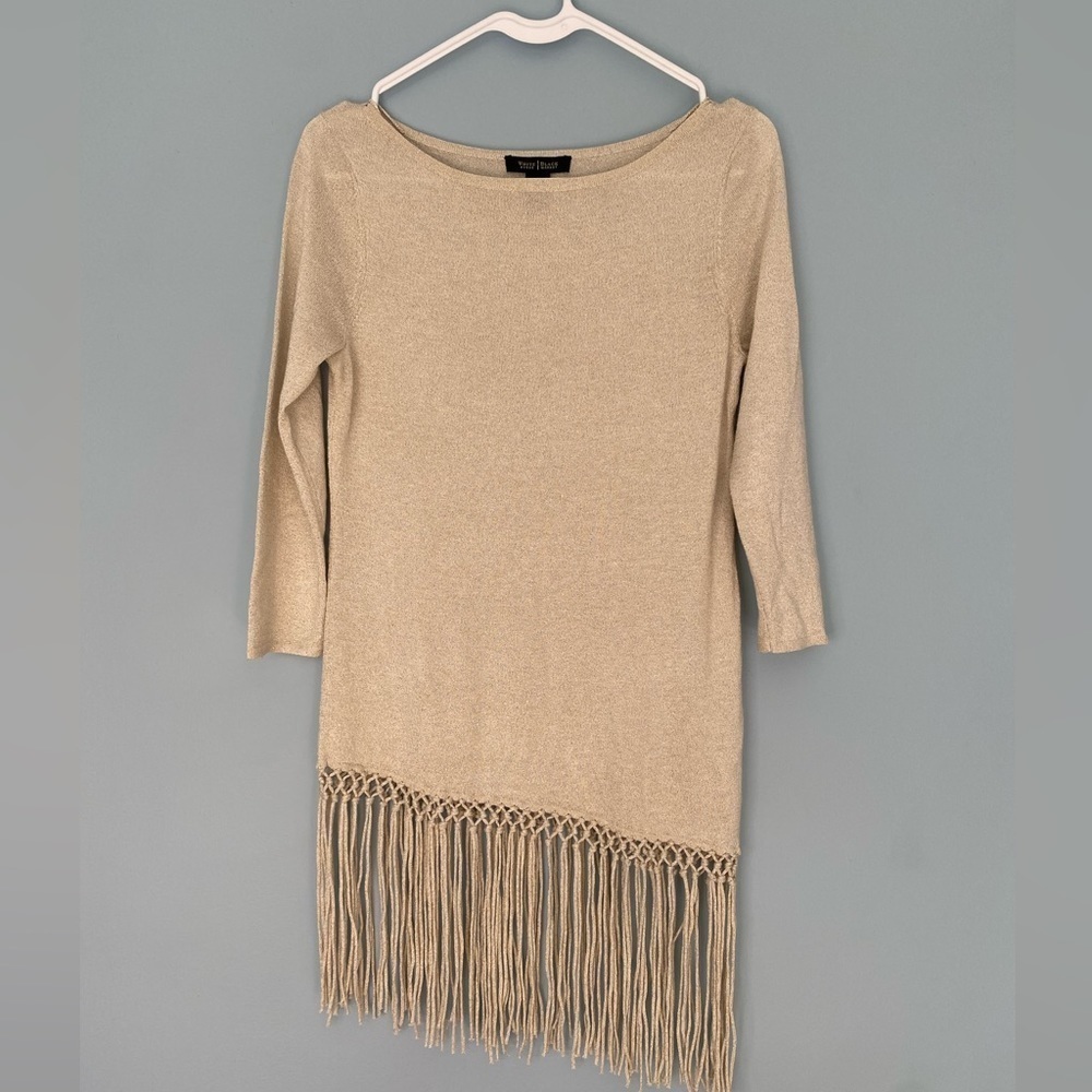 White House Black Market Women’s Gold Shimmer Fringe Top Size Extra Small
